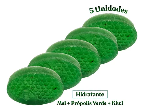 Kit 5 Sabonete Artesanal Mel + Própolis Verde + Kiwi 85g