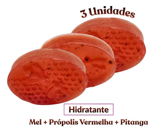 Kit 3 Sabonete Artesanal Mel+ Própolis Vermelha+ Pitanga 85g