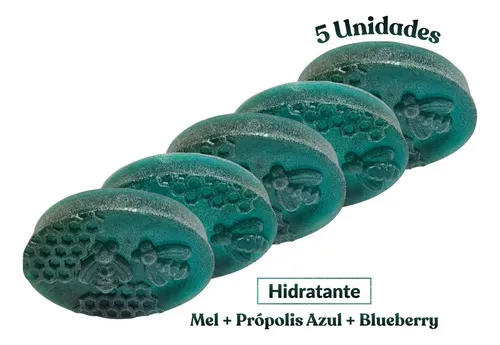 Kit 5 Sabonete Artesanal Mel + Própolis Azul + Blueberry 85g