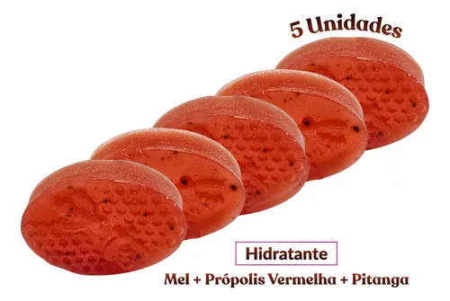 Kit 5 Sabonete Artesanal Mel+ Própolis Vermelha+ Pitanga 85g