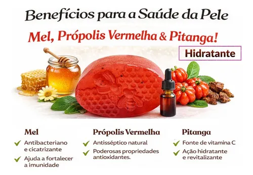 Kit 2 Sabonete Artesanal Mel+ Própolis Vermelha+ Pitanga 85g — 3