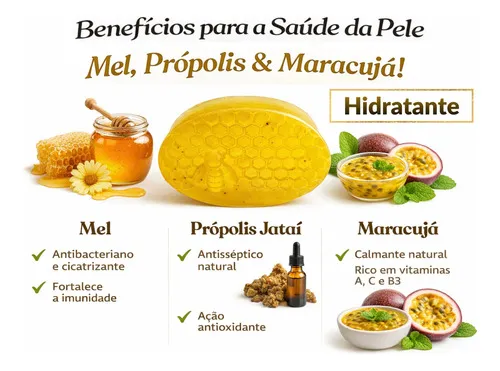 Kit 2 Sabonete Artesanal Mel + Própolis Jataí + Maracujá 85g — 3