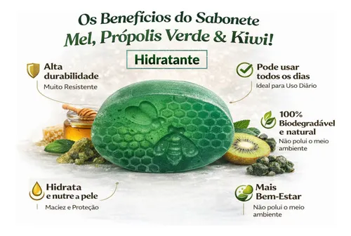Kit 1 Sabonete Artesanal Mel + Própolis Verde + Kiwi 85g — 5