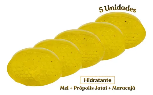 Kit 5 Sabonete Artesanal Mel + Própolis Jataí + Maracujá 85g