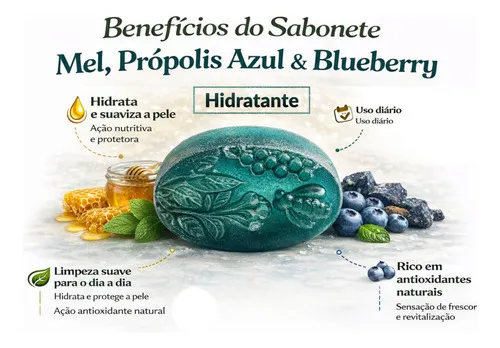 Kit 2 Sabonete Artesanal Mel + Própolis Azul + Blueberry 85g — 5