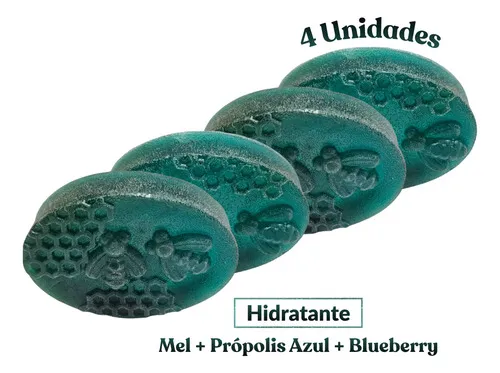 Kit 4 Sabonete Artesanal Mel + Própolis Azul + Blueberry 85g