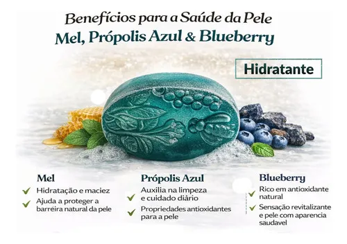 Kit 2 Sabonete Artesanal Mel + Própolis Azul + Blueberry 85g — 3