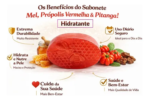 Kit 2 Sabonete Artesanal Mel+ Própolis Vermelha+ Pitanga 85g — 5